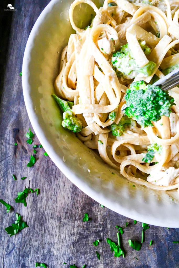 Chicken and Broccoli Alfredo over view