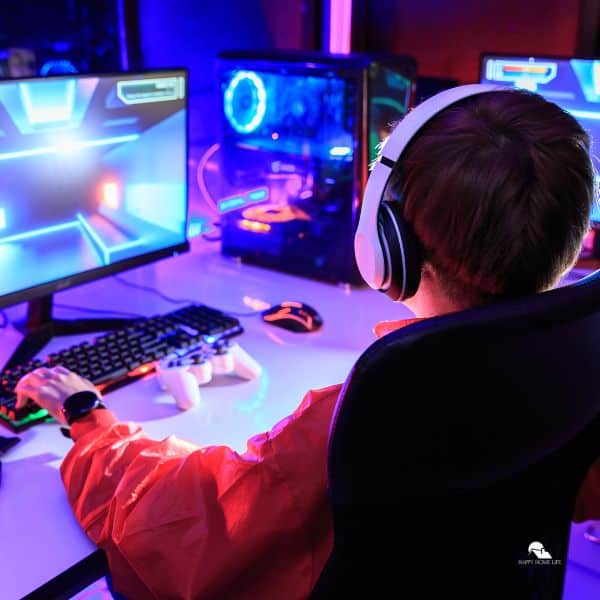 kid playing online game in a desktop computer