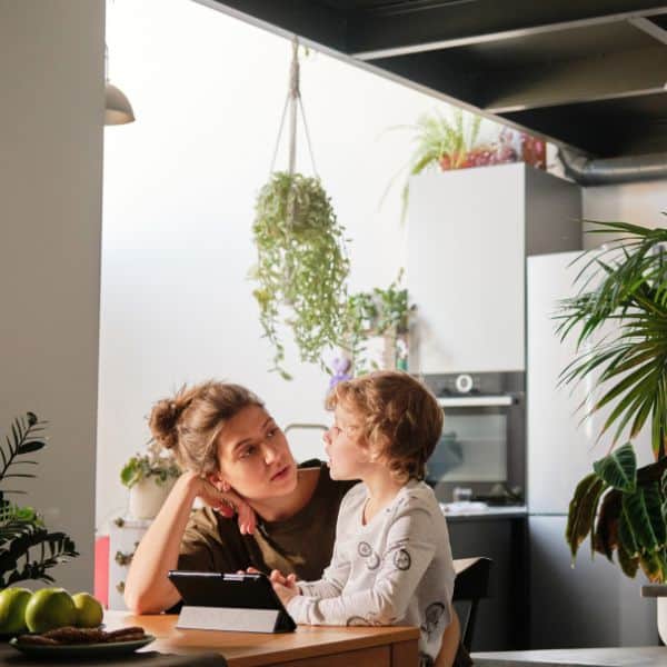 Mother Talking to Her Little Son