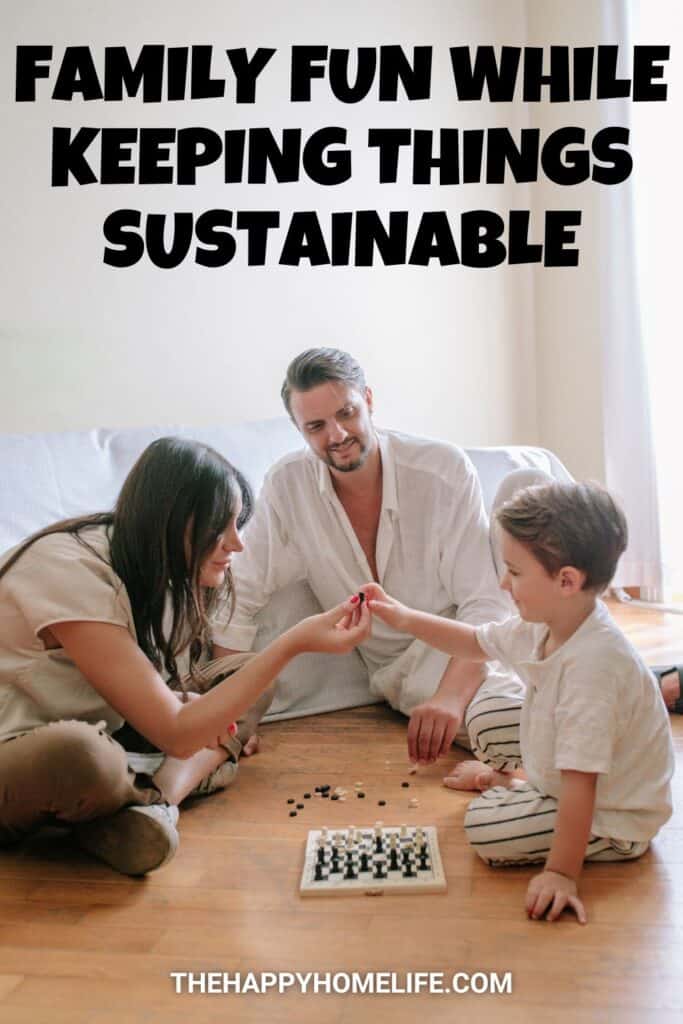 family playing board game with text overlay