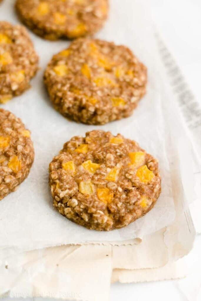 peach breakfast cookies on parchment paper