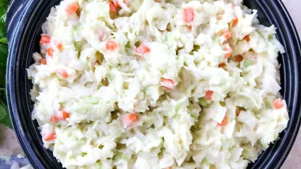 a bowl of copycat chick fil a coleslaw