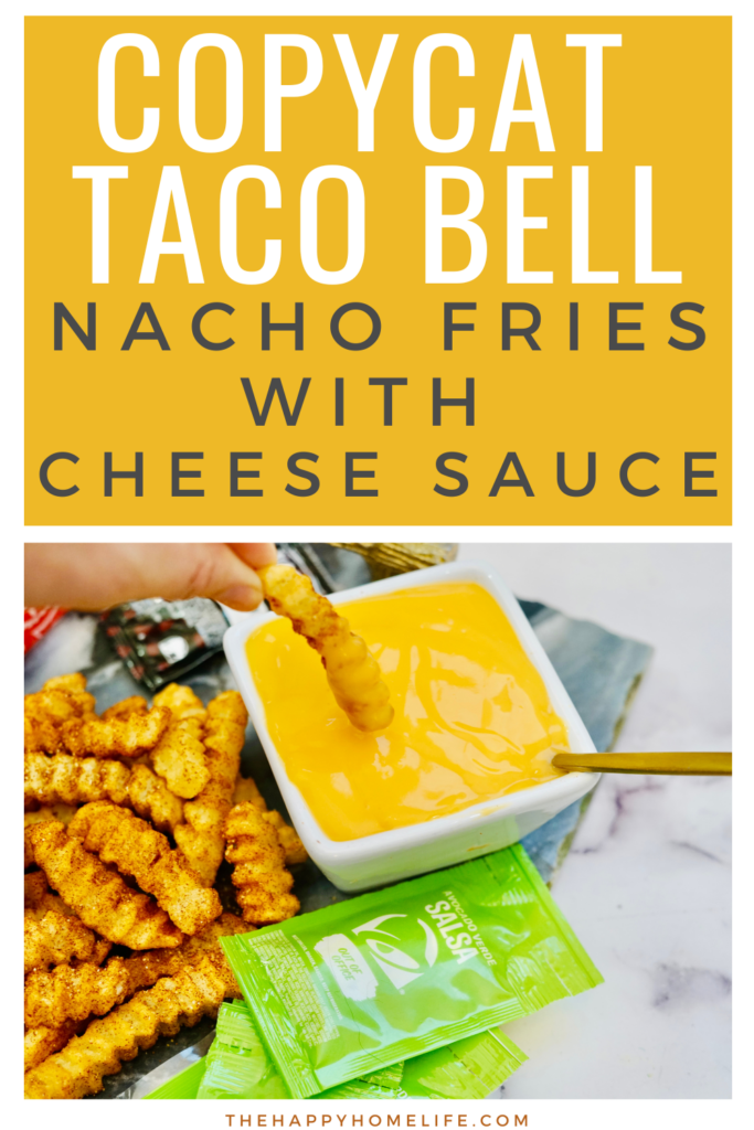 image of person dipping nacho fries into cheese sauce with text overlay